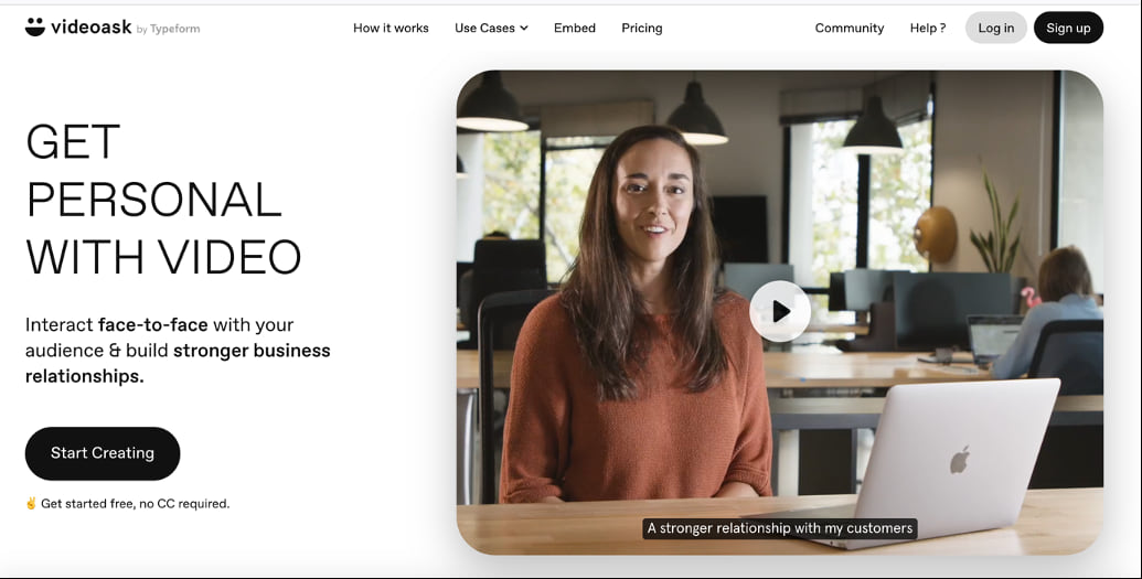 Screen shot of the VideoAsk homepage 